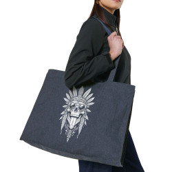 Grand sac shopping en toile recyclé bleu nuit Aztec Steampunk (Oblik,Steam Punk,Têtes de morts)