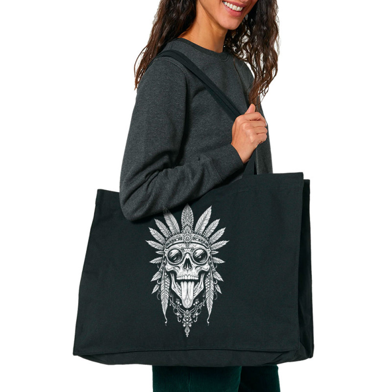 Grand sac shopping en toile recyclé noir Aztec Steampunk (Oblik,Steam Punk,Têtes de morts)