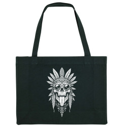 Grand sac shopping en toile recyclé noir Aztec Steampunk (Oblik,Steam Punk,Têtes de morts)