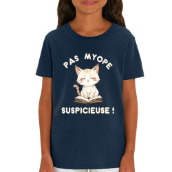 T-shirt enfant coton bio bleu marine Pas myope suspicieuse (Oblik,Humour,Chats)