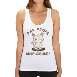 Débardeur femme coton bio blanc Pas myope suspicieuse (Oblik,Humour,Chats)