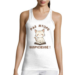 Débardeur femme blanc Pas myope suspicieuse (Oblik,Humour,Chats)