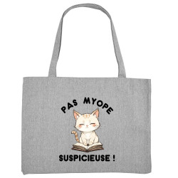 Grand sac shopping en toile recyclé gris chiné Pas myope suspicieuse (Oblik,Humour,Chats)