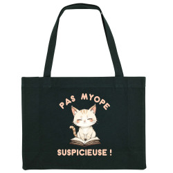 Grand sac shopping en toile recyclé noir Pas myope suspicieuse (Oblik,Humour,Chats)