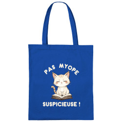 Sac shopping en toile bleu royal Pas myope suspicieuse (Oblik,Humour,Chats)