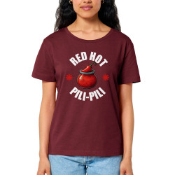 T-shirt femme col large coton bio bordeaux Red Hot Pili-Pili (Oblik,Détournements,Fruits & Légumes)