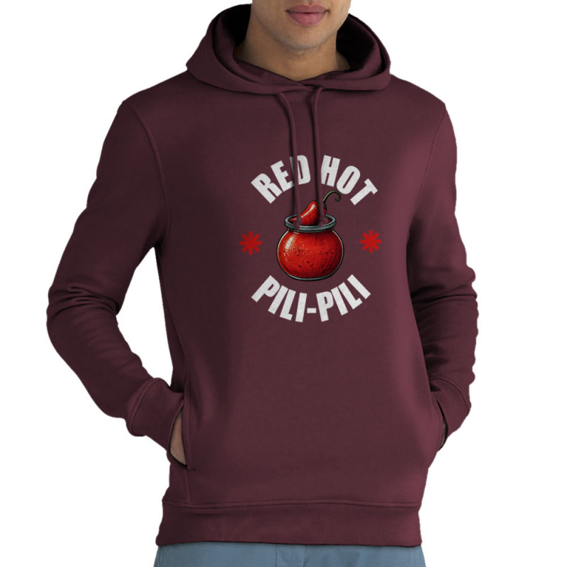 Sweat homme à capuche coton bio bordeaux Red Hot Pili-Pili (Oblik,Détournements,Fruits & Légumes)
