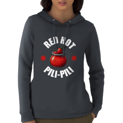 Sweat femme à capuche coton bio gris anthracite Red Hot Pili-Pili (Oblik,Détournements,Fruits & Légumes)