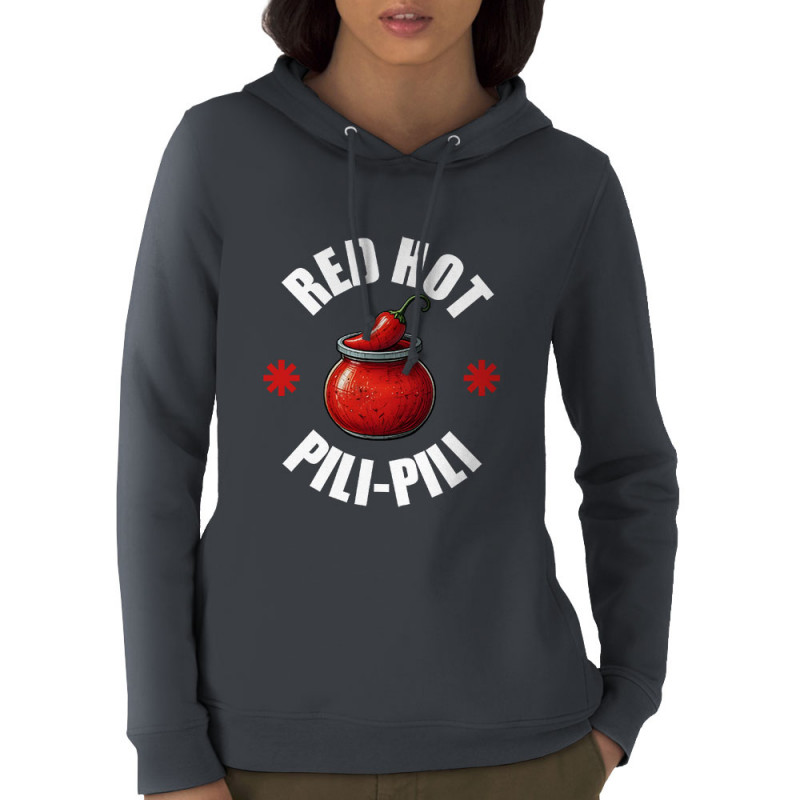 Sweat femme à capuche coton bio gris anthracite Red Hot Pili-Pili (Oblik,Détournements,Fruits & Légumes)