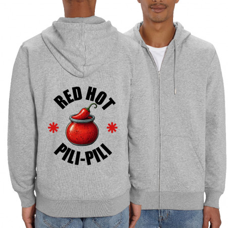 Sweat homme zippé à capuche coton bio gris chiné Red Hot Pili-Pili (Oblik,Détournements,Fruits & Légumes)