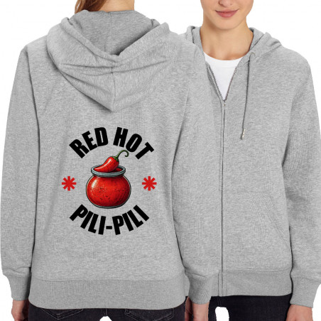 Sweat femme zippé à capuche coton bio gris chiné Red Hot Pili-Pili (Oblik,Détournements,Fruits & Légumes)