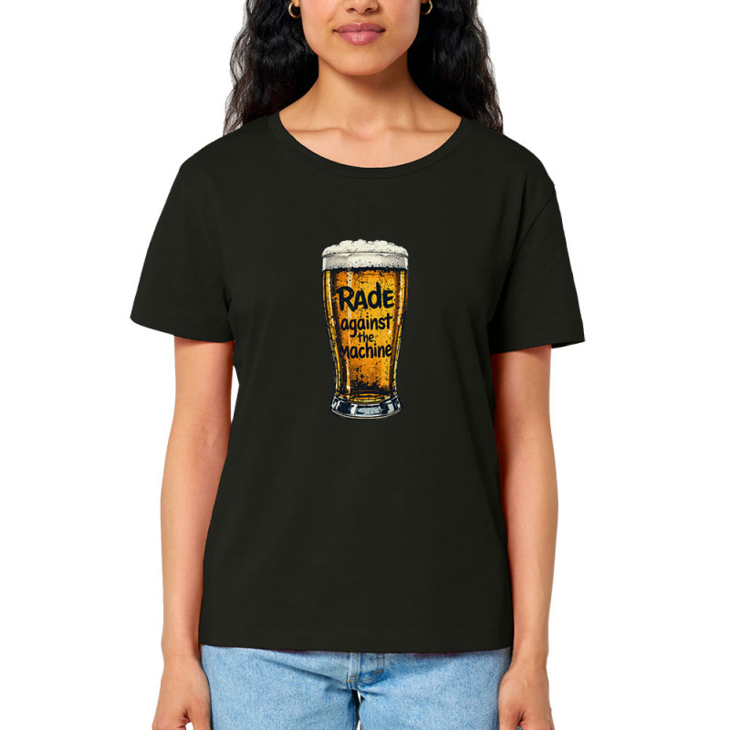 T-shirt femme col large coton bio noir Rade Against The Machine (Oblik,Alcool)