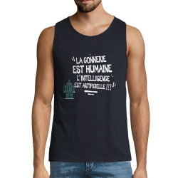 Débardeur homme bleu marine La connerie est humaine (Baxt,Slogans Débiles)