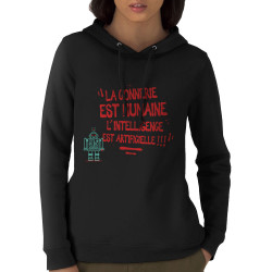 Sweat femme à capuche coton bio noir La connerie est humaine (Baxt,Slogans Débiles)