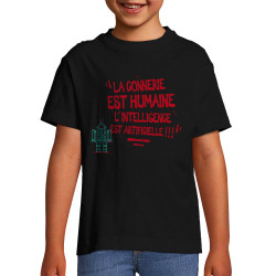 T-shirt enfant noir La connerie est humaine (Baxt,Slogans Débiles)