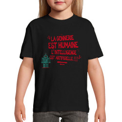 T-shirt enfant noir La connerie est humaine (Baxt,Slogans Débiles)