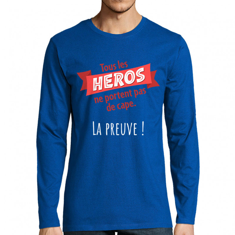 T-shirt homme manches longues bleu royal Tous les héros (Gondrax,Slogans Débiles)
