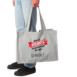 Grand sac shopping en toile recyclé gris chiné Tous les héros (Gondrax,Slogans Débiles)