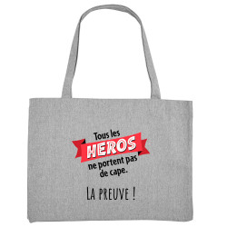 Grand sac shopping en toile recyclé gris chiné Tous les héros (Gondrax,Slogans Débiles)