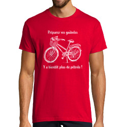 Tee-shirt homme rouge Plus de pétrole (Gondrax,Slogans Débiles,Vélo)