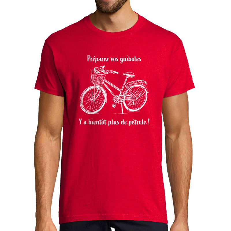 Tee-shirt homme rouge Plus de pétrole (Gondrax,Slogans Débiles,Vélo)