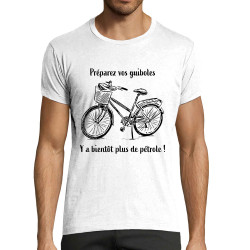 T-shirt homme fit blanc Plus de pétrole (Gondrax,Slogans Débiles,Vélo)
