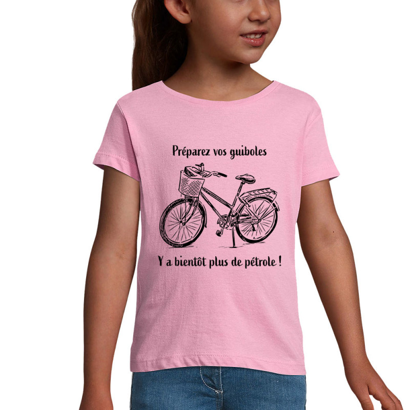 T-shirt fillette rose Plus de pétrole (Gondrax,Slogans Débiles,Vélo)