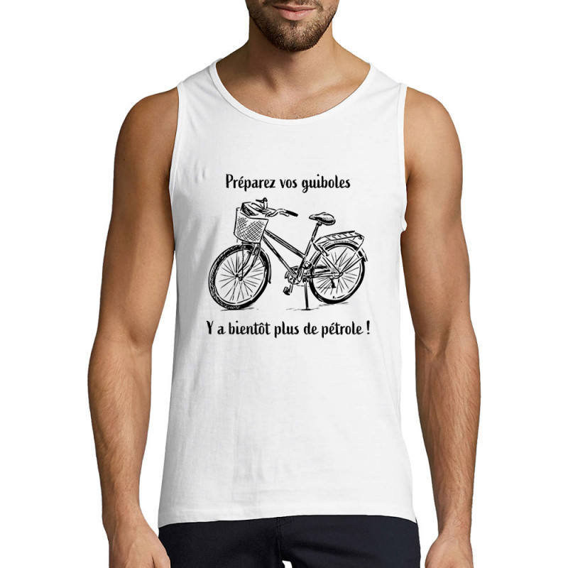 Débardeur homme blanc Plus de pétrole (Gondrax,Slogans Débiles,Vélo)