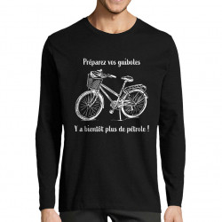 T-shirt homme manches longues noir Plus de pétrole (Gondrax,Slogans Débiles,Vélo)