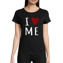 T-shirt femme coton bio noir I Love Me (Gondrax,Slogans Débiles)