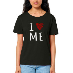 T-shirt femme col large coton bio noir I Love Me (Gondrax,Slogans Débiles)