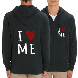 Sweat homme zippé à capuche coton bio noir I Love Me (Gondrax,Slogans Débiles)