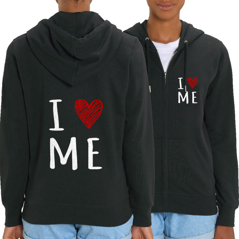 Sweat femme zippé à capuche coton bio noir I Love Me (Gondrax,Slogans Débiles)