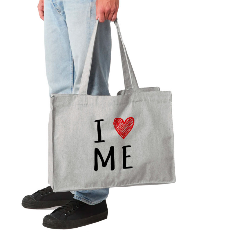 Grand sac shopping en toile recyclé gris chiné I Love Me (Gondrax,Slogans Débiles)