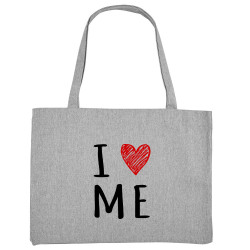 Grand sac shopping en toile recyclé gris chiné I Love Me (Gondrax,Slogans Débiles)