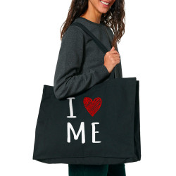 Grand sac shopping en toile recyclé noir I Love Me (Gondrax,Slogans Débiles)