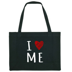Grand sac shopping en toile recyclé noir I Love Me (Gondrax,Slogans Débiles)