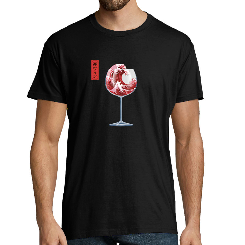 T-shirt homme noir Pinard Romantique Hokusaï (Andy,Hokusaï,Alcool)