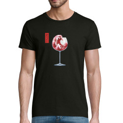 T-shirt homme coton bio noir Pinard Romantique Hokusaï (Andy,Hokusaï,Alcool)