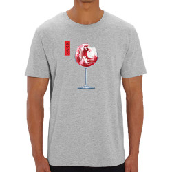 T-shirt homme coton bio gris chiné Pinard Romantique Hokusaï (Andy,Hokusaï,Alcool)