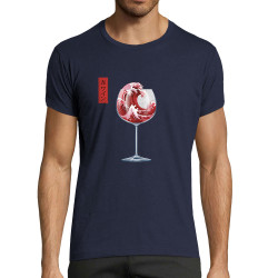 T-shirt homme fit bleu marine Pinard Romantique Hokusaï (Andy,Hokusaï,Alcool)