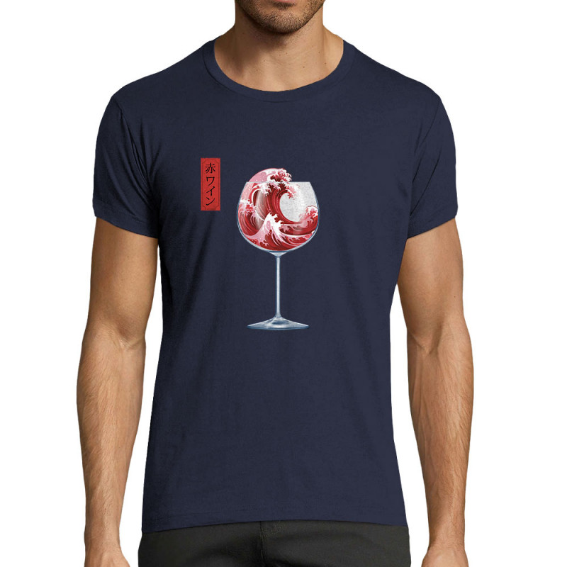 T-shirt homme fit bleu marine Pinard Romantique Hokusaï (Andy,Hokusaï,Alcool)