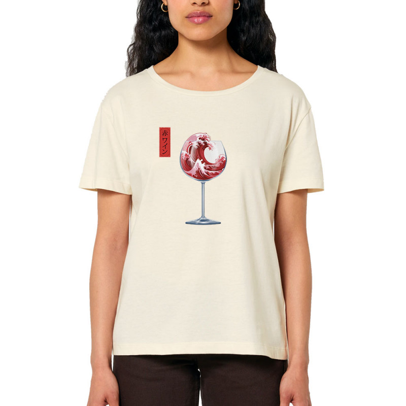 T-shirt femme col large coton bio naturel Pinard Romantique Hokusaï (Andy,Hokusaï,Alcool)