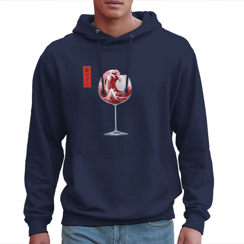 Sweat homme à capuche bleu marine Pinard Romantique Hokusaï (Andy,Hokusaï,Alcool)