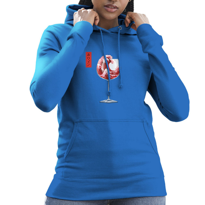 Sweat femme à capuche bleu royal Pinard Romantique Hokusaï (Andy,Hokusaï,Alcool)