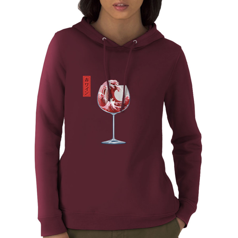 Sweat femme à capuche coton bio bordeaux Pinard Romantique Hokusaï (Andy,Hokusaï,Alcool)