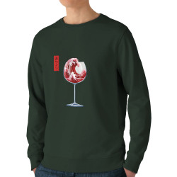 Sweat homme bio col rond vert foncé Pinard Romantique Hokusaï (Andy,Hokusaï,Alcool)