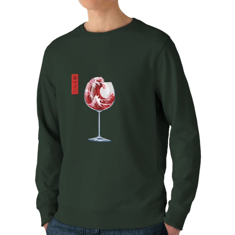 Sweat homme bio col rond vert foncé Pinard Romantique Hokusaï (Andy,Hokusaï,Alcool)