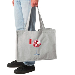 Grand sac shopping en toile recyclé gris chiné Pinard Romantique Hokusaï (Andy,Hokusaï,Alcool)