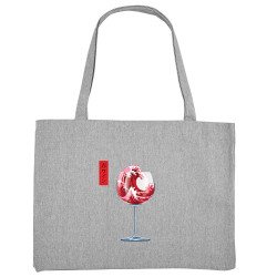 Grand sac shopping en toile recyclé gris chiné Pinard Romantique Hokusaï (Andy,Hokusaï,Alcool)